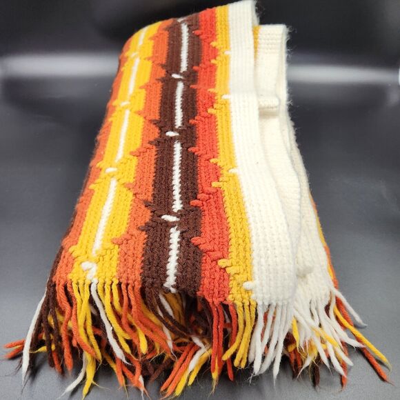 Vtg Handmade Afghan Crochet Retro Sofa Cover Diamond Stitch Stripe Blanket 43x71 - Picture 13 of 14